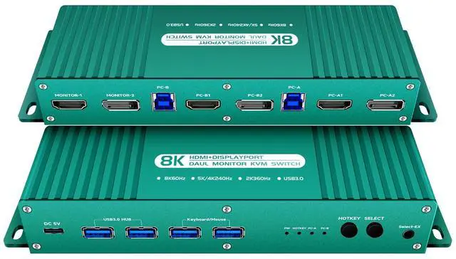 Main image of Kvm Switch 2 Monitors 2 Computers Displayport hdmi 4k 240Hz Hotkey Switching Dual Monitor kvm Switches Displayport hdmi 1440P 120Hz 144Hz 165Hz 240Hz FreeSync G-SYNC