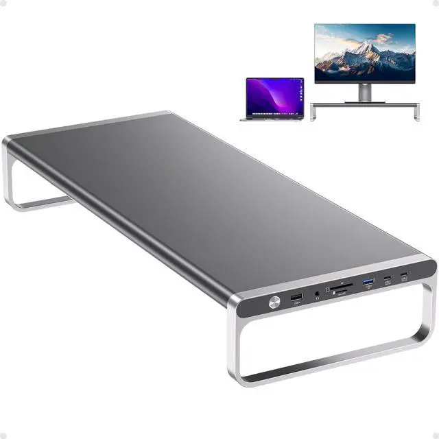Main image of PULWTOP MacBook Docking Station Monitor Stand, 13-in-1 USB C Laptop Docking Station with 6 USB A/C Ports (Data & Max 60W Charging), 4K HDMI, SD/TF, 3.5mm Audio, Ethernet for MacBook, Mac mini