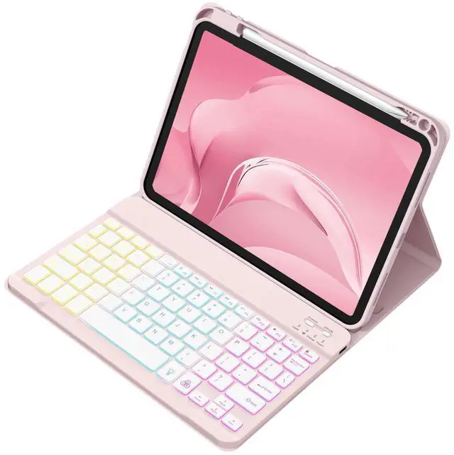 Main image of Akkerds for iPad A16 Case with Keyboard - 7 Colors Backlit Keyboard for iPad 10th Generation/iPad Air 11 Inch - Wireless Folio Cover for iPad Air 10.9 Inch/iPad Pro 11 Inch 2022/2021/2020 (Pink)
