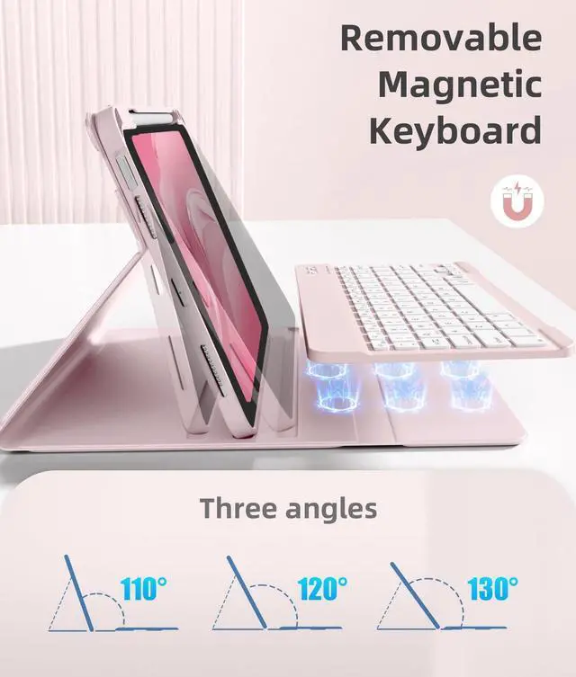 Alt view image 3 of 5 - Akkerds for iPad A16 Case with Keyboard - 7 Colors Backlit Keyboard for iPad 10th Generation/iPad Air 11 Inch - Wireless Folio Cover for iPad Air 10.9 Inch/iPad Pro 11 Inch 2022/2021/2020 (Pink)