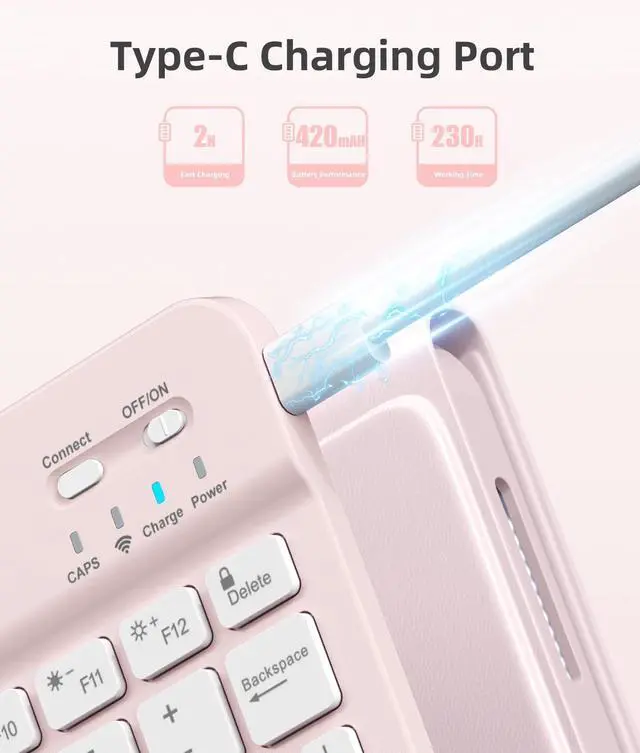 Alt view image 4 of 5 - Akkerds for iPad A16 Case with Keyboard - 7 Colors Backlit Keyboard for iPad 10th Generation/iPad Air 11 Inch - Wireless Folio Cover for iPad Air 10.9 Inch/iPad Pro 11 Inch 2022/2021/2020 (Pink)