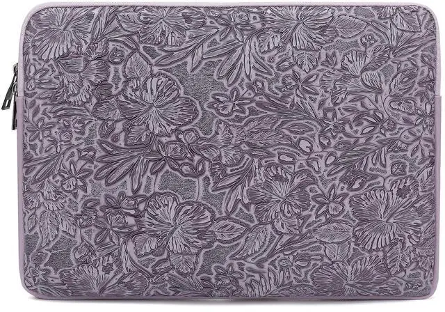 Main image of Canvaslove Embossing Floral Pattern PU Leather Laptop Sleeve Case with Pocket (Purple PU, 15 inch-15.6 inch)