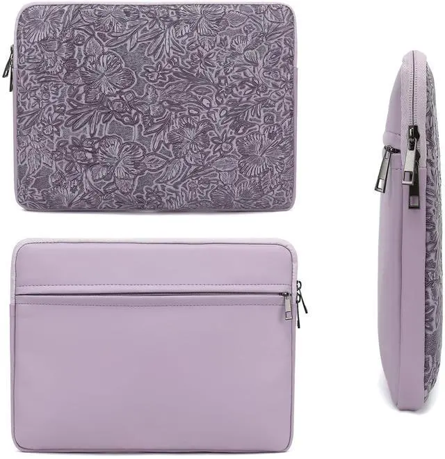 Alt view image 4 of 5 - Canvaslove Embossing Floral Pattern PU Leather Laptop Sleeve Case with Pocket (Purple PU, 15 inch-15.6 inch)