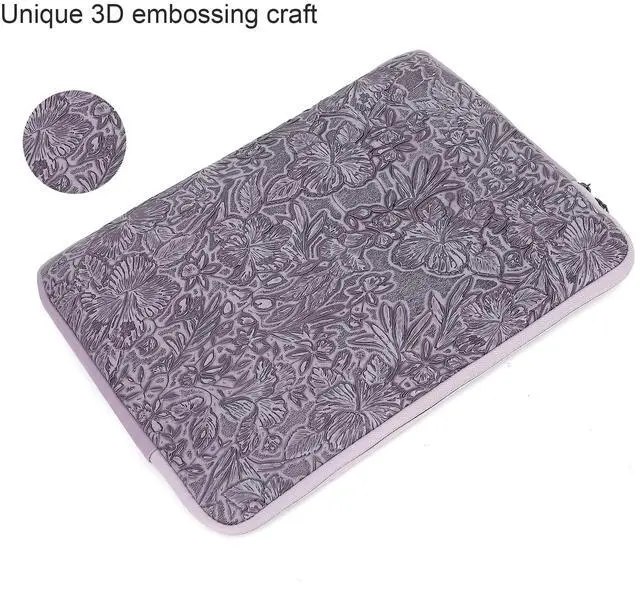 Alt view image 5 of 5 - Canvaslove Embossing Floral Pattern PU Leather Laptop Sleeve Case with Pocket (Purple PU, 15 inch-15.6 inch)