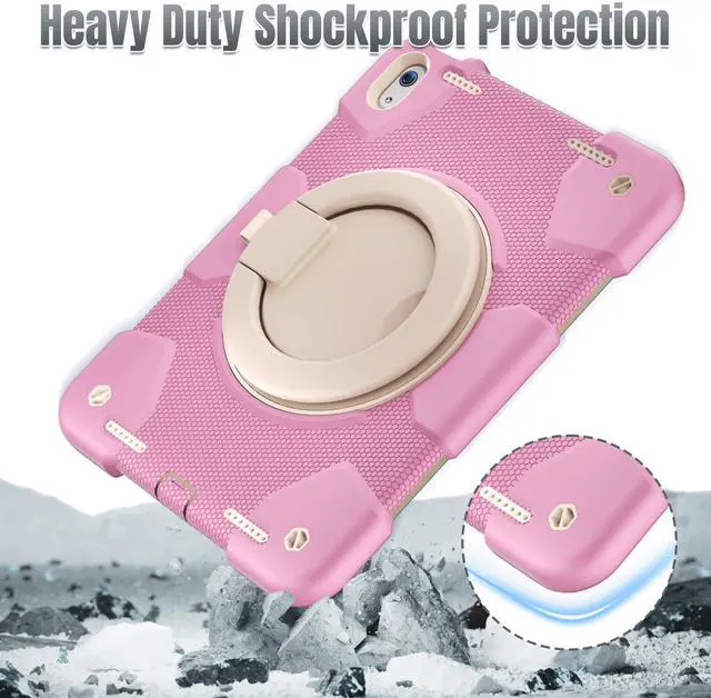 Alt view image 4 of 5 - Andnary Case for iPad (A16) 11th/10th Generation 11/10.9 Inch 2025/2022 with Screen Protector/360° Rotate Stand/Shoulder Strap/Pencil Holder, Shockproof iPad 11th/10th Gen Cover (Pink+White)