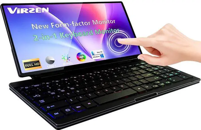 Main image of Virzen Portable Touchscreen Monitor with Silent Keyboard 12.8-inch Ultra-Slim Stretched Bar Screen Folding FHD 120% sRGB, USB-A/C Compatible Screen for Computers, Laptops, Mini PCs, Consoles, Phones