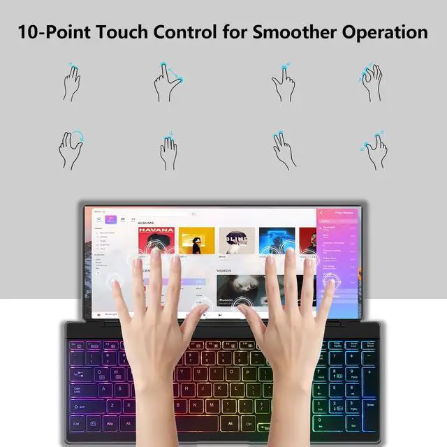 Alt view image 3 of 5 - Virzen Portable Touchscreen Monitor with Silent Keyboard 12.8-inch Ultra-Slim Stretched Bar Screen Folding FHD 120% sRGB, USB-A/C Compatible Screen for Computers, Laptops, Mini PCs, Consoles, Phones