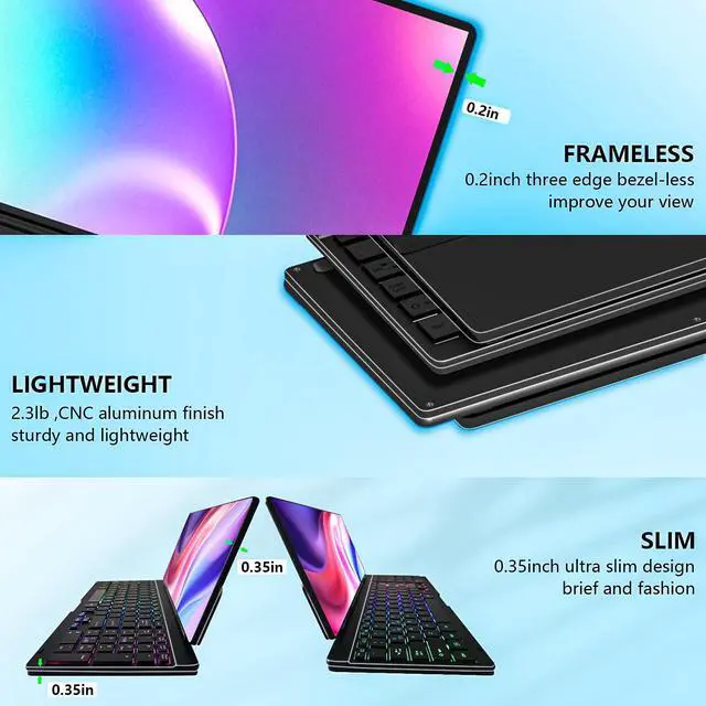 Alt view image 5 of 5 - Virzen Portable Touchscreen Monitor with Silent Keyboard 12.8-inch Ultra-Slim Stretched Bar Screen Folding FHD 120% sRGB, USB-A/C Compatible Screen for Computers, Laptops, Mini PCs, Consoles, Phones