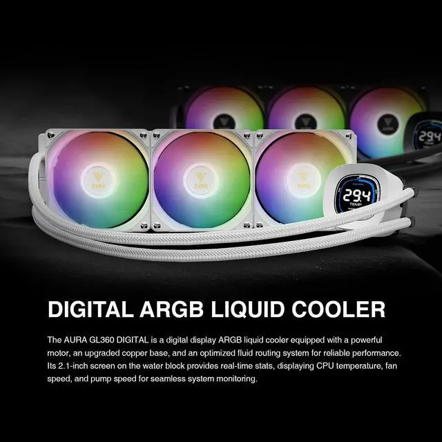 Alt view image 2 of 5 - GAMDIAS Aura GL360 Digital WH AIO PC CPU Liquid Cooler