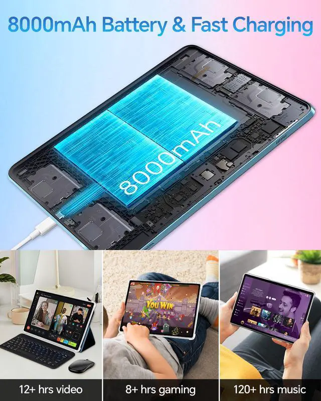 Alt view image 4 of 5 - M7 10" Android 15 Tablet  12GB RAM, 256GB + 1TB Expandable, 8000mAh Battery, 1920x1200 IPS Display, 5G Wi-Fi, BT5.0, Dual Speakers  Fast & Portable Tablet for Study, Work & Entertainment (Blue)