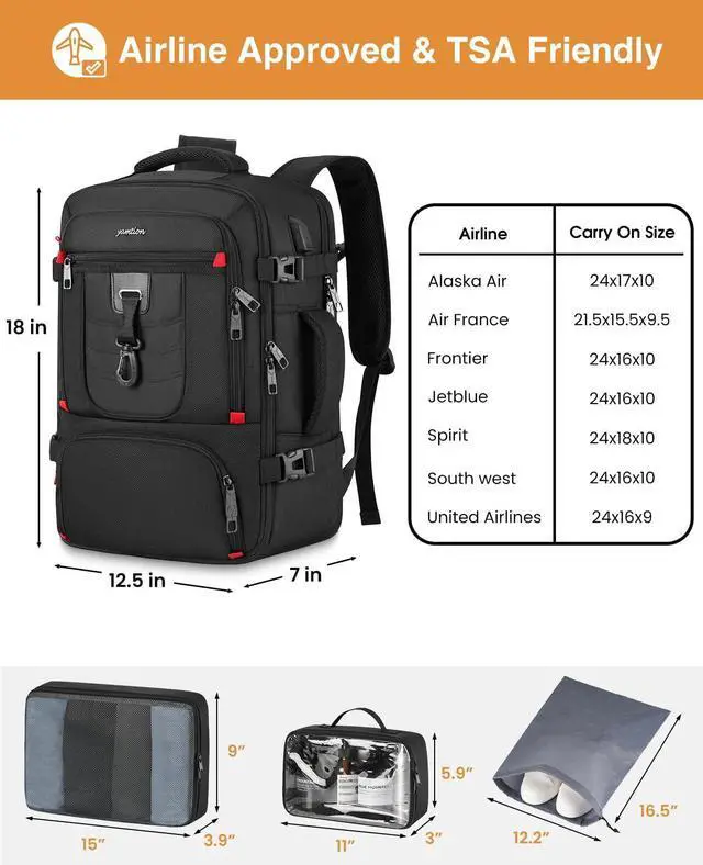 Alt view image 5 of 5 - YAMTION Carry On Backpack for Men,Travel Backpack with 3 Packing Cubes for Women,Laptop Backpack Airline Approved Weekender Bag Mochila Viaje para Hombres