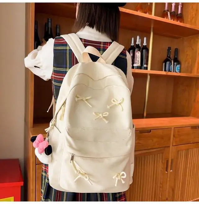 Alt view image 2 of 5 - KAOBIO 2025 Trendy Cute Bowknot Backpack for Women Laptop Daypack Y2k Preppy Aesthetic Backpack Kawaii Coquette Backpack (Blue)