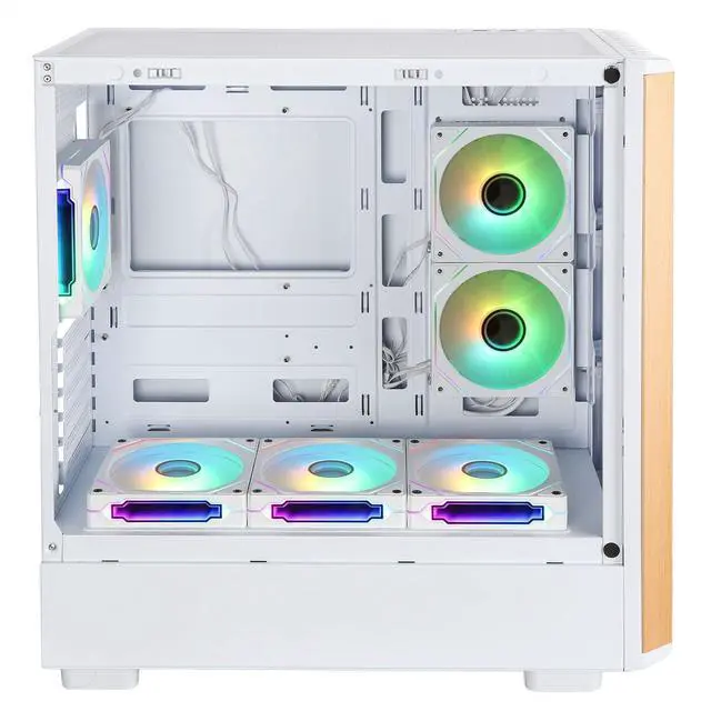 Alt view image 2 of 5 - ATX Mid Tower PC Gaming Case - Walnut Wood Front - Tempered Glass Side Panel - Six 120mm ARGB PWM Fans Included High Airflow - Dual Chamber Design - Support 360 RAD for ATX/mATX/ITX Motherboard White