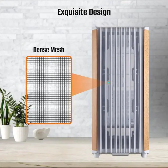 Alt view image 4 of 5 - ATX Mid Tower PC Gaming Case - Walnut Wood Front - Tempered Glass Side Panel - Six 120mm ARGB PWM Fans Included High Airflow - Dual Chamber Design - Support 360 RAD for ATX/mATX/ITX Motherboard White