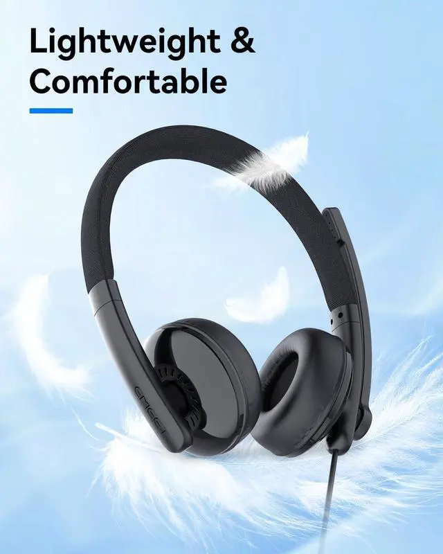 Alt view image 2 of 5 - EMEET HS50 Wired Headset with Mic, On-Ear Computer Headphones with Noise Cancelling Microphone, USB-A/USB-C, Adjustable Design, in-line Control for Home Office Online Class Teams Zoom, All Day Comfort