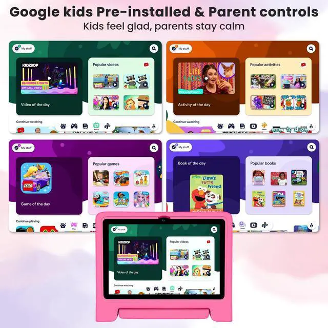 Alt view image 2 of 5 - Iconiotk Kids Tablet 10.1 inch Android 14 Octa-Core 64GB 6000mAh Kids Space Parental Control 1280 * 800 HD Touchscreen Shockproof Case Dual Camera Gift for Toddler Children (Pink)