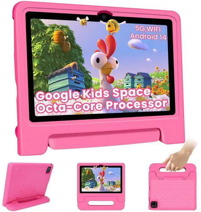 Main image of Iconiotk Kids Tablet 10.1 inch Android 14 Octa-Core 64GB 6000mAh Kids Space Parental Control 1280 * 800 HD Touchscreen Shockproof Case Dual Camera Gift for Toddler Children (Pink)