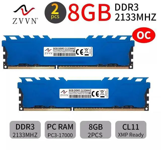 Alt view image 2 of 5 - 16GB (2 x 8GB) DDR3 2133MHz OC (PC3 17000U) 240Pin DIMM Arbeitsspeicher Computer Desktop Memory Module Ram Upgrade (2133Mhz, Blue)