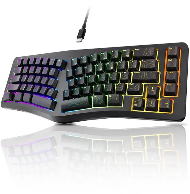 Main image of 7KEYS Wired Ergonomic Keyboard, Compact Mini Split Keyboard 69 Keys, 14+ RGB Backlight, Detachable USB Type-C Cable, Natural and Comfortable Typing for Desktop Windows PC Laptop MAC (Black)