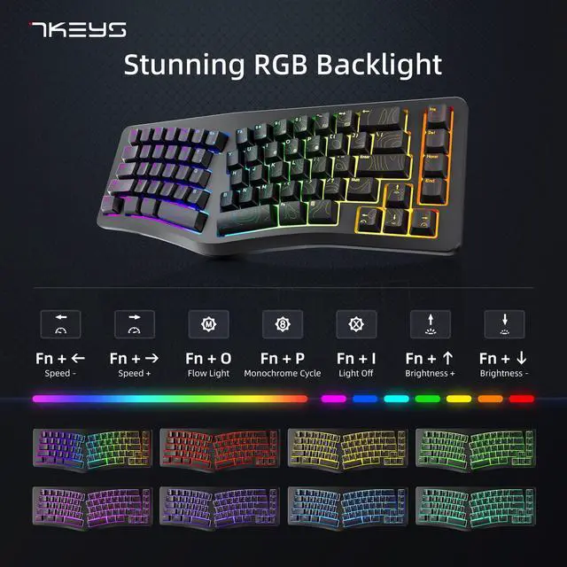 Alt view image 3 of 5 - 7KEYS Wired Ergonomic Keyboard, Compact Mini Split Keyboard 69 Keys, 14+ RGB Backlight, Detachable USB Type-C Cable, Natural and Comfortable Typing for Desktop Windows PC Laptop MAC (Black)