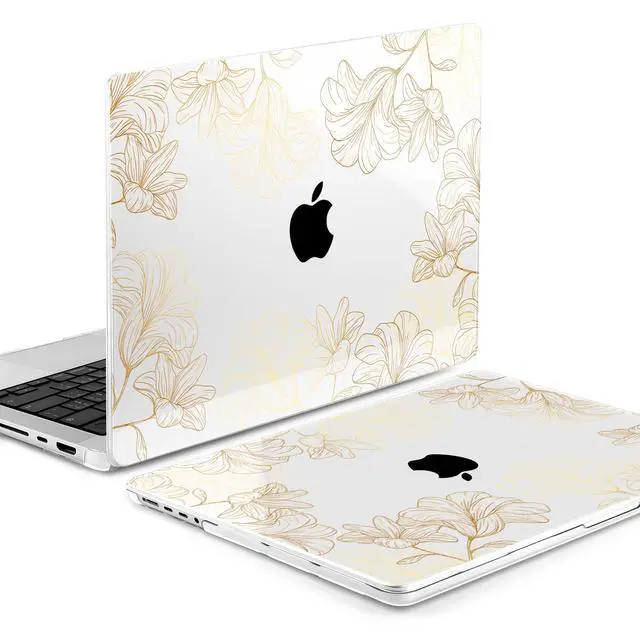 Alt view image 3 of 5 - MEEgoodo Case for MacBook Pro 14 inch (M5/M4/M3/M2/M1) 2025 2024 2023 2021, Case Fit Model A3434/A3112/A3401/A3185/A2918/A2992/A2779/A2442 Pro/Max, Drawn Golden Floral
