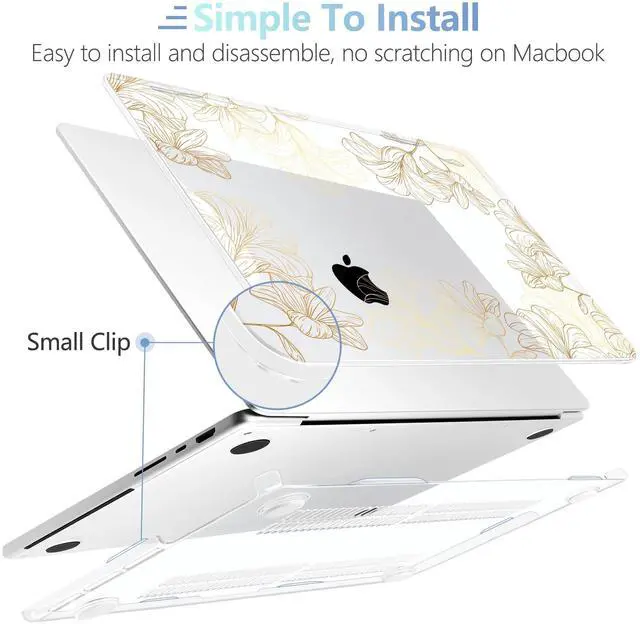 Alt view image 5 of 5 - MEEgoodo Case for MacBook Pro 14 inch (M5/M4/M3/M2/M1) 2025 2024 2023 2021, Case Fit Model A3434/A3112/A3401/A3185/A2918/A2992/A2779/A2442 Pro/Max, Drawn Golden Floral