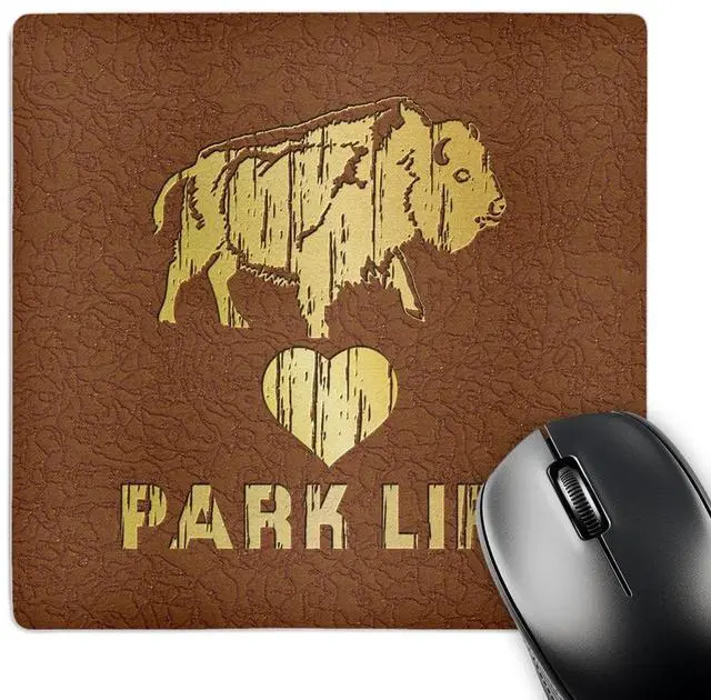 Main image of 3D Rose "Photo of Embossed Leather Buffalo and Text Park Life with Heart" Matte Finish Mouse Pad - 8 x 8" - mp_220332_1