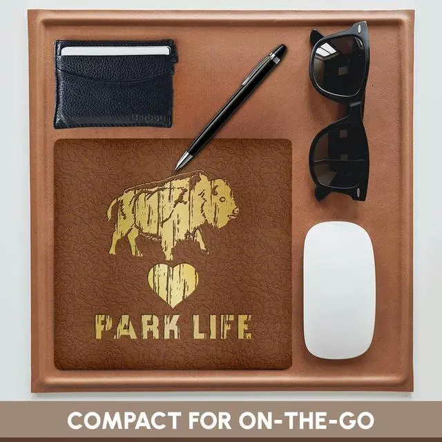 Alt view image 4 of 5 - 3D Rose "Photo of Embossed Leather Buffalo and Text Park Life with Heart" Matte Finish Mouse Pad - 8 x 8" - mp_220332_1