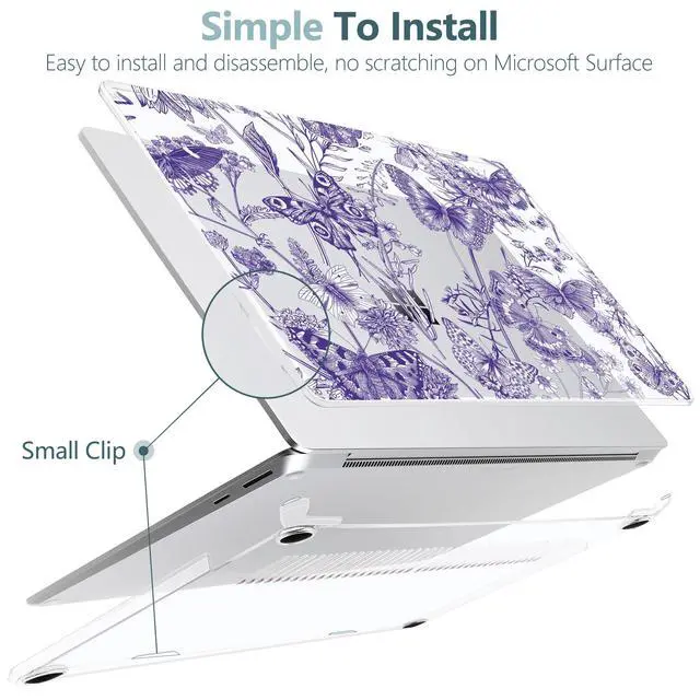 Alt view image 2 of 5 - Loyrina Hard Case for 15-inch Microsoft Surface Laptop Copilot+ PC 2024 (7th Ed) Fashionable Lightweight Floral Design Clear Laptop Shell, with TPU Keyboard Cover & OTG Adapters, Butterfly