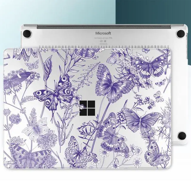 Alt view image 5 of 5 - Loyrina Hard Case for 15-inch Microsoft Surface Laptop Copilot+ PC 2024 (7th Ed) Fashionable Lightweight Floral Design Clear Laptop Shell, with TPU Keyboard Cover & OTG Adapters, Butterfly