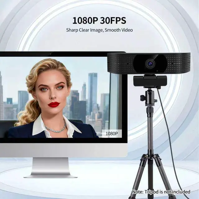 Alt view image 3 of 5 - 1080P Wireless Webcam for PC, Webcam with Noise-reducing Mic, 92°FOV360° Rotation, Plug and Play, Wireless Camera Works with Skype, Zoom for indoor and outdoor Conference meetings, video calls