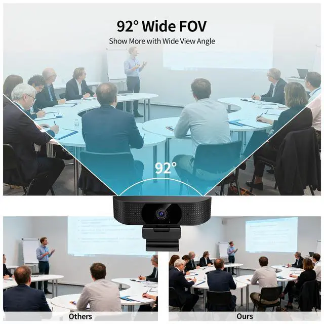 Alt view image 5 of 5 - 1080P Wireless Webcam for PC, Webcam with Noise-reducing Mic, 92°FOV360° Rotation, Plug and Play, Wireless Camera Works with Skype, Zoom for indoor and outdoor Conference meetings, video calls