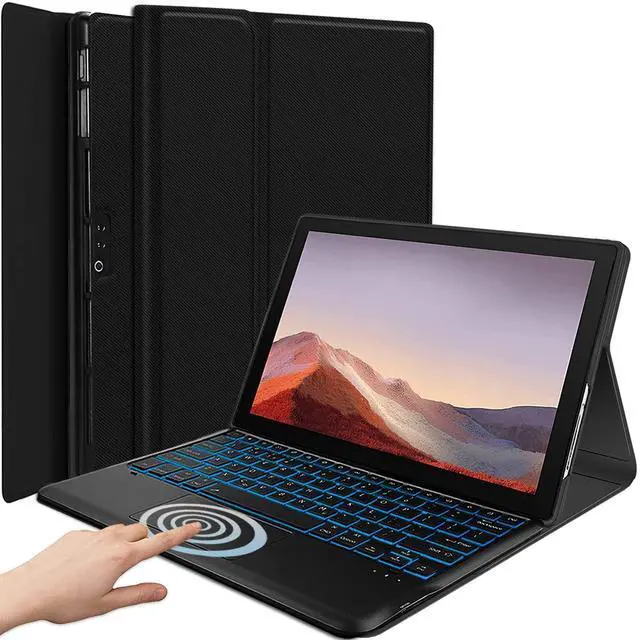 Main image of Wineecy Backlit Keyboard Case for Microsoft Surface Pro - 7 Plus/7/6/5/4 12.3 Inch Tablet, 7 Color Backlight Smart Touchpad Detachable Wireless Keyboard with PU Premium Folio Case
