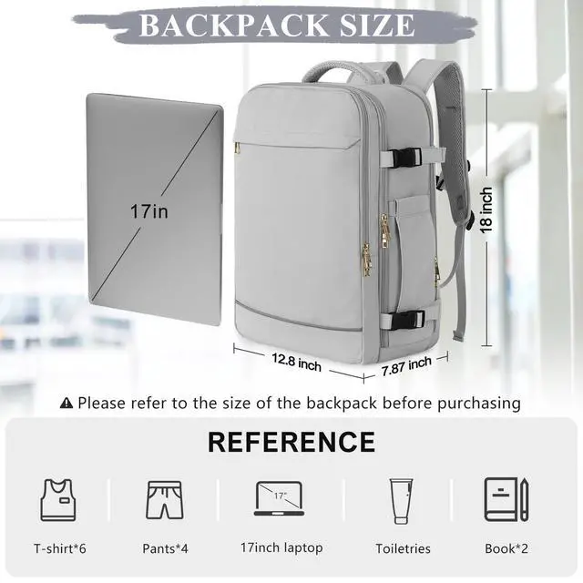 Alt view image 2 of 5 - Sinaliy Travel Backpack, 40L 17 inch Laptop Travel Backpack Carry on Flight Approved, Personal Item Travel Bag, Waterproof Backpack for College, School, Business, Weekend, Work, Gray