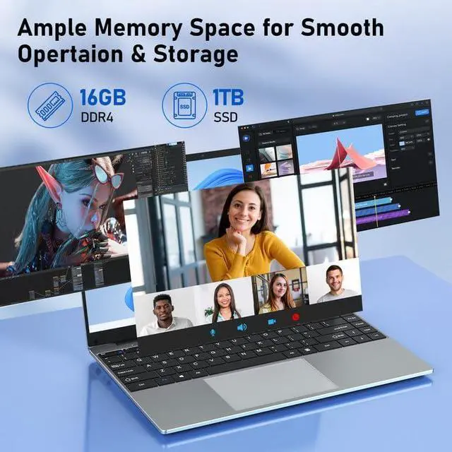 Alt view image 3 of 5 - FUNYET Laptop Computer, N5095 Gaming Laptop(up to 2.9Ghz), 14 Inch FHD Display(1920 x 1080), 16GB RAM 1TB SSD, Supports 180 Angle Opening, Bluetooth, Win 11 Pro.