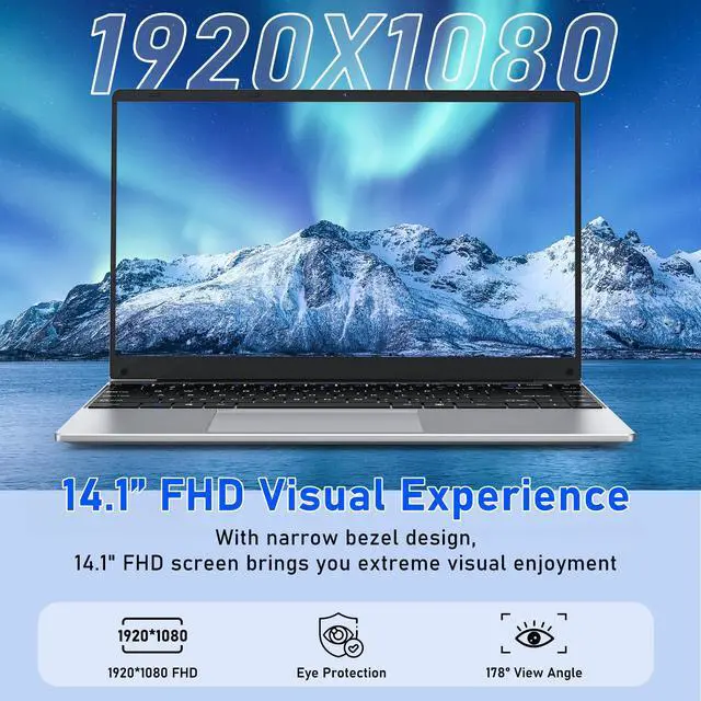 Alt view image 4 of 5 - FUNYET Laptop Computer, N5095 Gaming Laptop(up to 2.9Ghz), 14 Inch FHD Display(1920 x 1080), 16GB RAM 1TB SSD, Supports 180 Angle Opening, Bluetooth, Win 11 Pro.