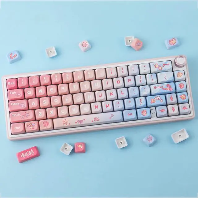 Alt view image 3 of 5 - Tsungup PBT MOA Keycaps,131 Keys Cute Pink&Blue Dream Beach Custom Keycaps,Dye Sub Key Caps Keyboard Keycap Set for MX Switches Mechanical