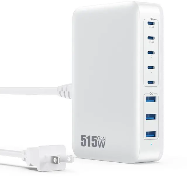 Main image of USB C Charger Block 515W[2025 Upgraded] GaN IV 8 Port Fast Charging Station Hub,Dual PD 100W USB C Laptop Charger Compatible with MacBook Pro/Air,iPad,iPhone 16/15,Galaxy S23/S24 Steam Deck Dell XPS