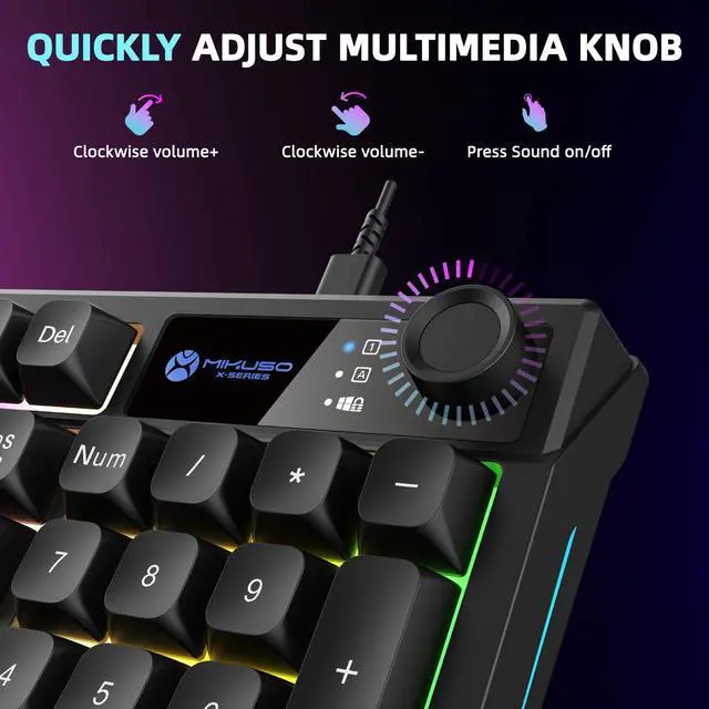 Alt view image 4 of 5 - Gaming Keyboard USB Wired RGB Rainbow Light with Volume Knok, 7 Color Backlit+8 Models LED Lighting Effects, 19 Keys Without ImpactSpill Resistant, Fn+12 Media Hotkeys,Compatible with Windows/MAC
