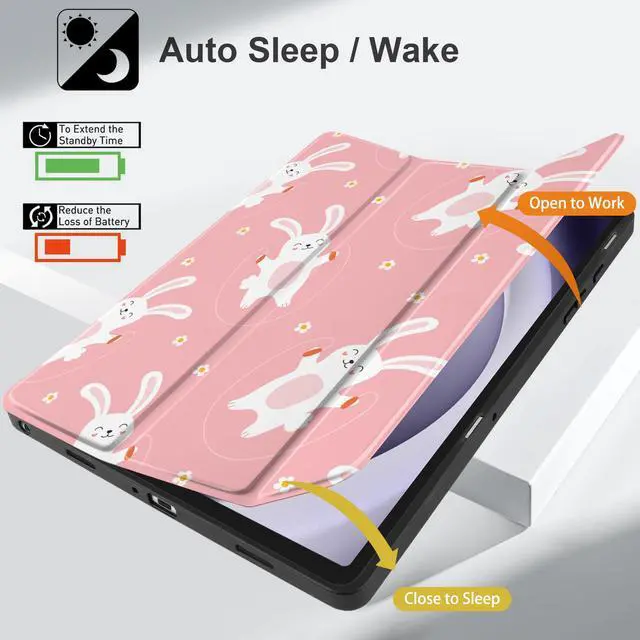 Alt view image 3 of 5 - MEEgoodo Case for Samsung Galaxy Tab A9 Plus 11 inch Cover 2024 2023 with S Pen Holder, A9+ Smart Tablet Cases with Leather Trifold Stand+Soft TPU Back Shell+Smart Auto Wake/Sleep,Bunnies Jumping Rope
