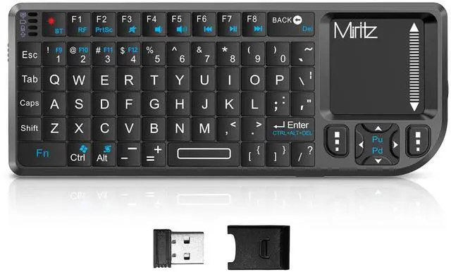 Main image of Miritz K808 Ultra-Thin Mini Keyboard with Touchpad, Bluetooth &2.4G Dual Mode & Backlit, USB-C Rechargeable, Compatible with iPad, Mac, Windows, Android - Portable for Travel, Office, Home - Black