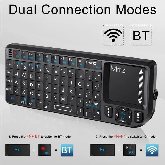 Alt view image 5 of 5 - Miritz K808 Ultra-Thin Mini Keyboard with Touchpad, Bluetooth &2.4G Dual Mode & Backlit, USB-C Rechargeable, Compatible with iPad, Mac, Windows, Android - Portable for Travel, Office, Home - Black