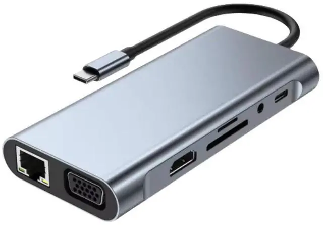 Main image of HCUSR Docking Station 11 in 1 Type-C to HDMI USB C Multiport Adapter with 4xUSB, RJ45 100MB, VGA, 4K 30Hz, TF/SD Card, 3.5mm Audio, PD 100W USB Hub Splitter Adapter for PC Laptop