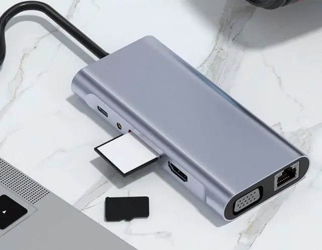 Alt view image 5 of 5 - HCUSR Docking Station 11 in 1 Type-C to HDMI USB C Multiport Adapter with 4xUSB, RJ45 100MB, VGA, 4K 30Hz, TF/SD Card, 3.5mm Audio, PD 100W USB Hub Splitter Adapter for PC Laptop