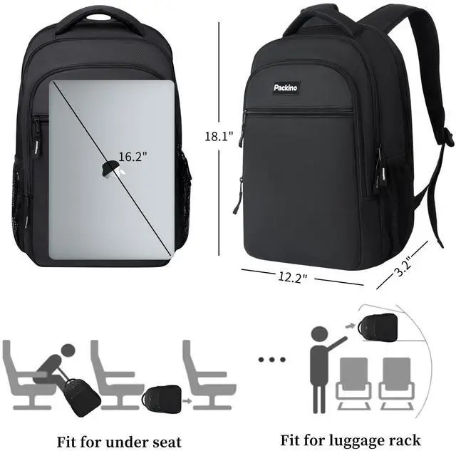 Alt view image 2 of 5 - Packino Travel Laptop Backpack for Women & Men, TSA Airline, Approved Daypack Weekender Work School Bag Fits 17 Inch Laptop 30L Large capacity Waterproof Backpack Black