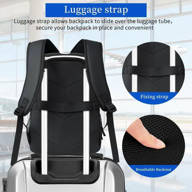 Alt view image 4 of 5 - Packino Travel Laptop Backpack for Women & Men, TSA Airline, Approved Daypack Weekender Work School Bag Fits 17 Inch Laptop 30L Large capacity Waterproof Backpack Black