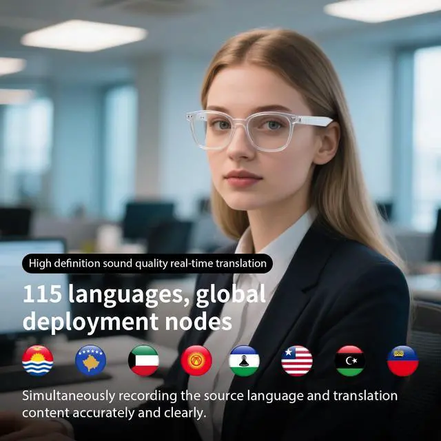 Alt view image 4 of 5 - AI Smart Glasses for Men & Women, AI-Powered By Translation, Noise Reduction, Open Ear Audio Mic & Speakers, Translation Glasses with Photochromic Lenses, Support 169 Languages, Business/Travel(White)