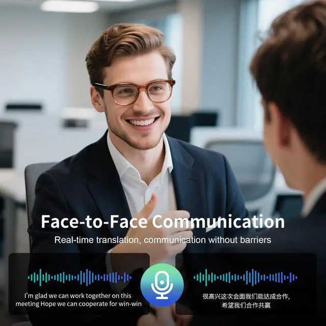 Alt view image 5 of 5 - AI Smart Glasses for Men & Women, AI-Powered By Translation, Noise Reduction, Open Ear Audio Mic & Speakers, Translation Glasses with Photochromic Lenses, Support 169 Languages, Business/Travel(White)