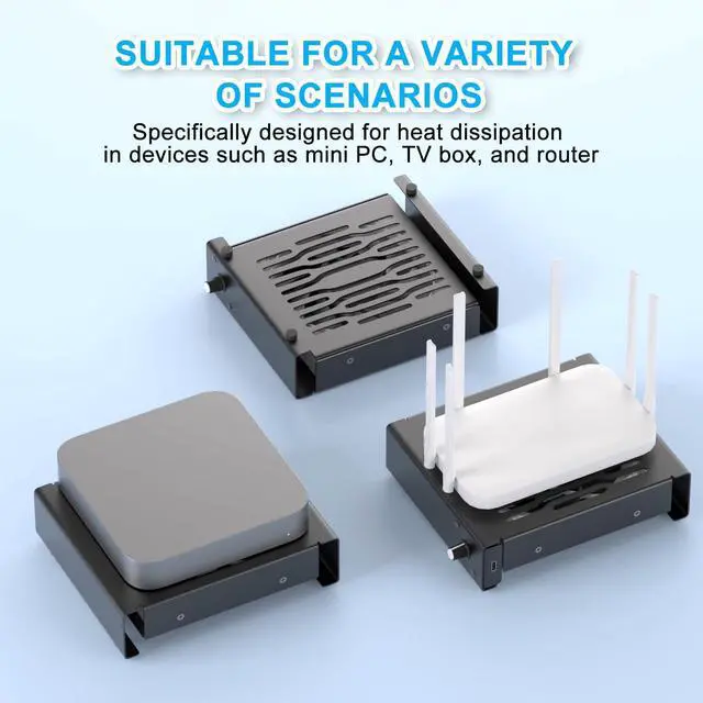 Alt view image 3 of 5 - Quiet 120mm USB Fan, Aluminum Stand with Cooling Fan, Compatible with Mac mini - Desktop Organizer for Router, TV Box, Mini PC, Switch- Heat Dissipation Design for Home/Office Use (TF-120)