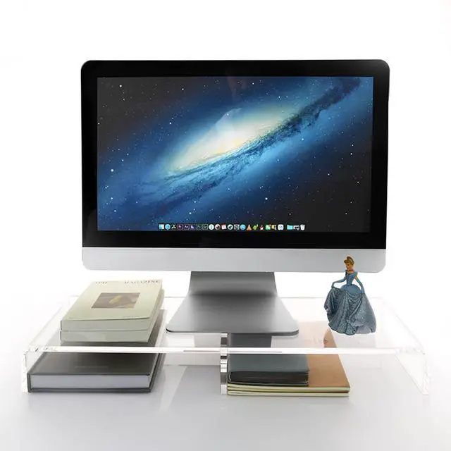 Main image of AIMOLLY 20" Crystal Clear Acrylic Monitor Stand Riser - Fits iMac/Printer/TV, Ergonomic 3" Elevation w/Hidden Keyboard Storage, Sleek Desk Organizer for Home Office